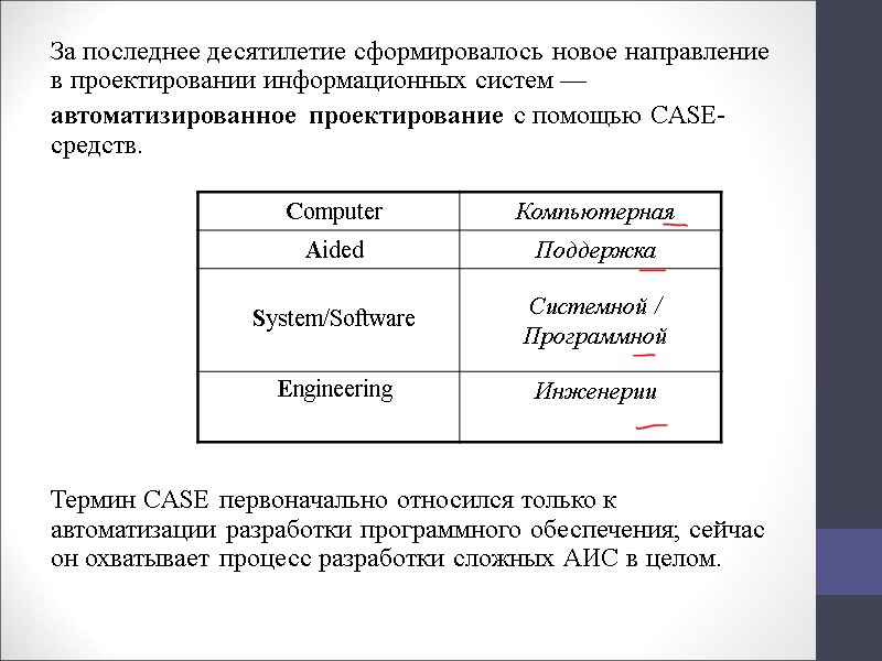 За последнее десятилетие сформировалось новое направление в проектировании информационных систем —  автоматизированное проектирование